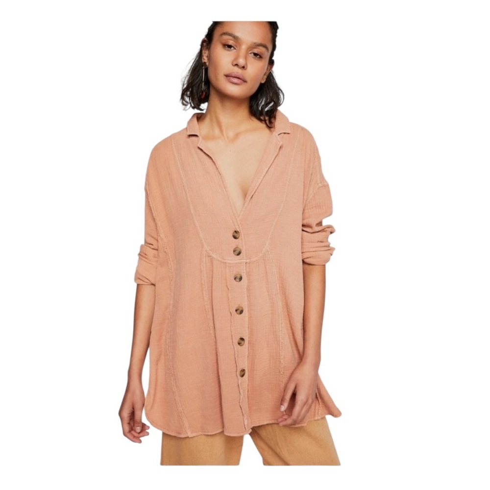 Free People All About The Feels button-up shirt in a slouchy, oversized Size XS